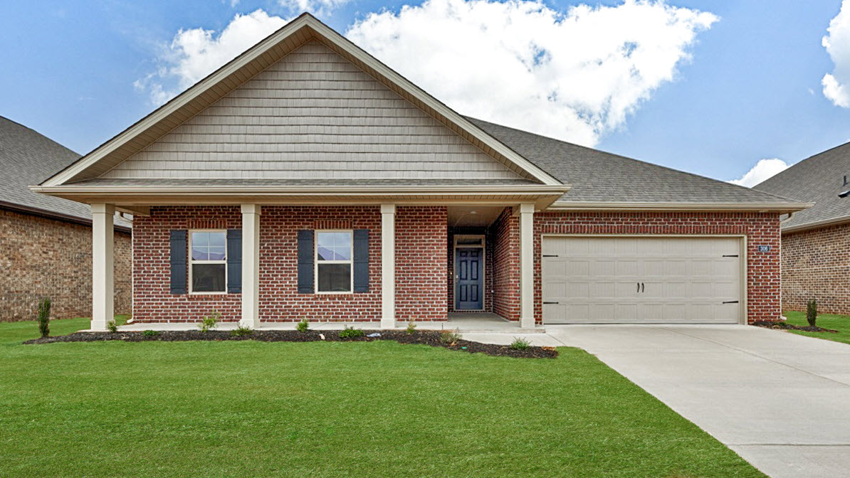 Single story home with brick and two car garage