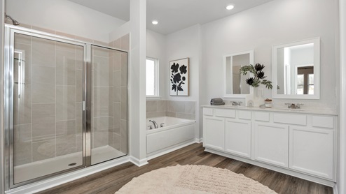 Primary bath with walk in shower and sitting tub