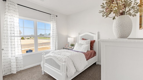 Secondary bedroom with carpet and window