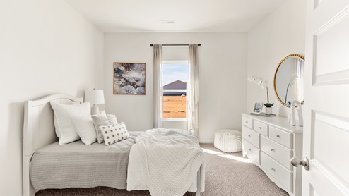 Secondary bedroom with carpet and window
