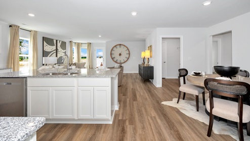 Kitchen island with view of living room area