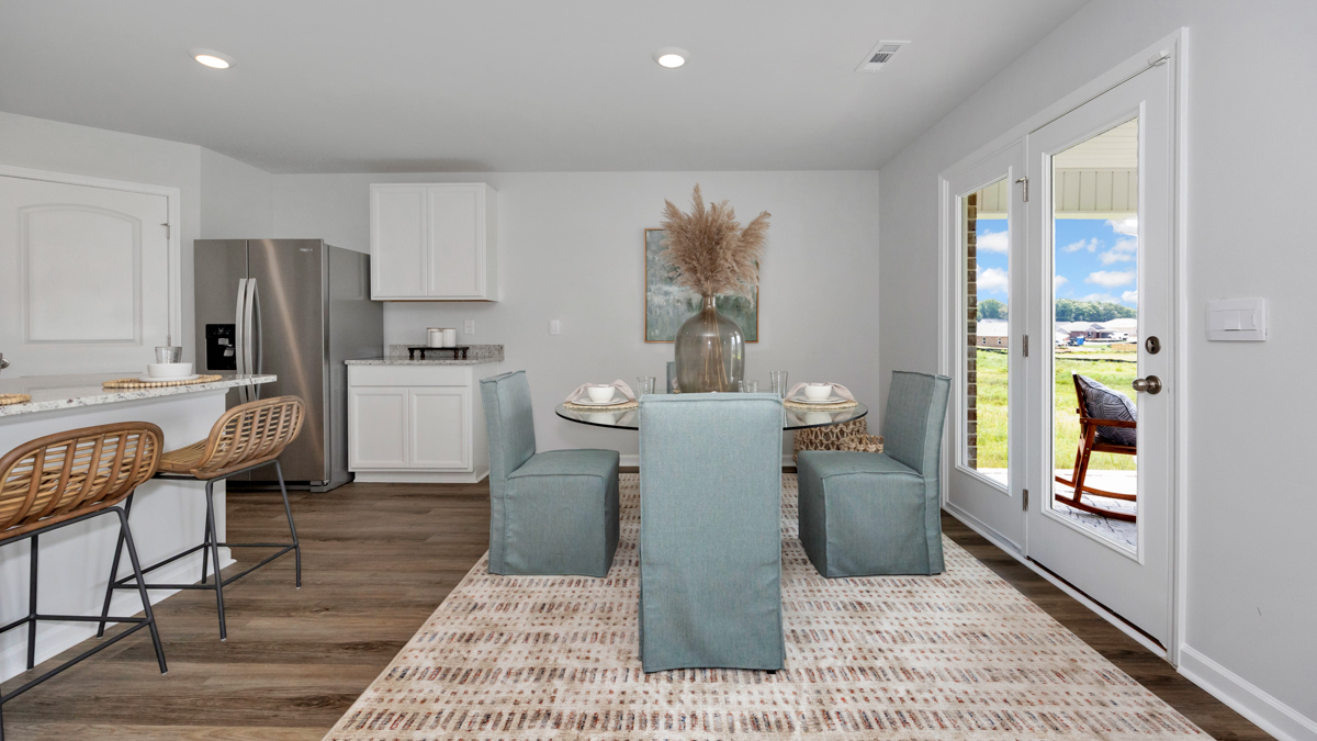 Kitchen island with view of dining / living room area
