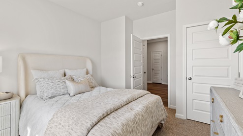 Secondary bedroom with carpet and window