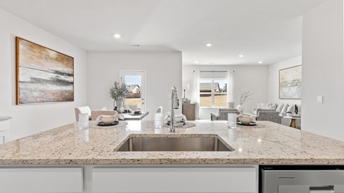 Kitchen sink with granite surround and stainless steel appliances