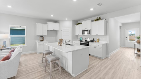 Open concept kitchen with large island.