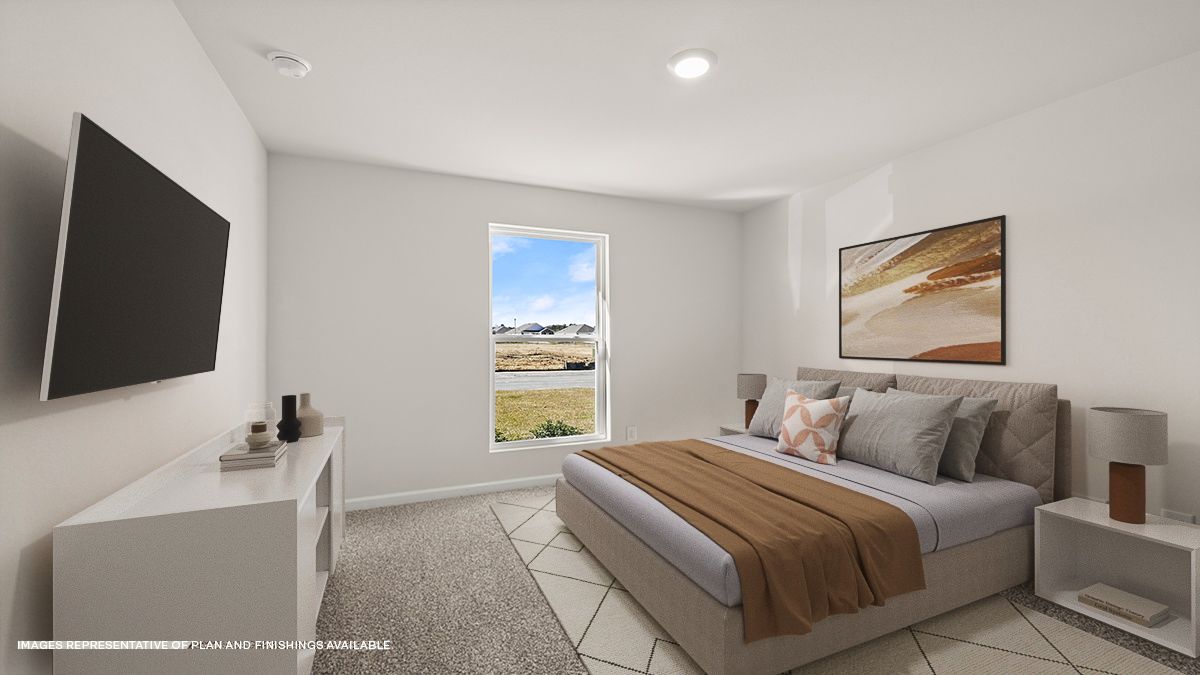 third bedroom with single window and room for up to a queen size bed set