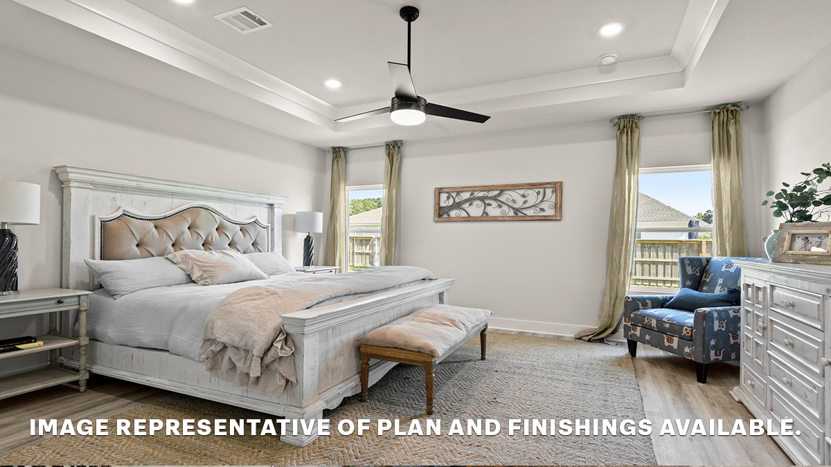 Primary bedroom with dual windows with space for king bedroom set