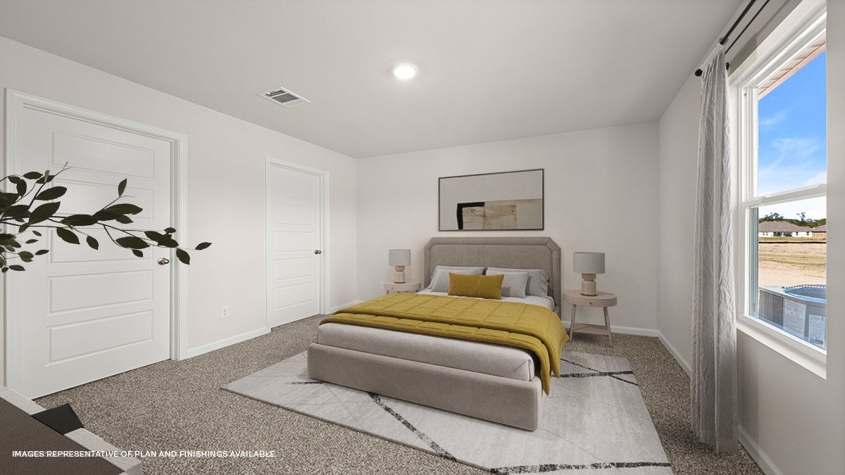 primary bedroom with single window and space for a king size bed set