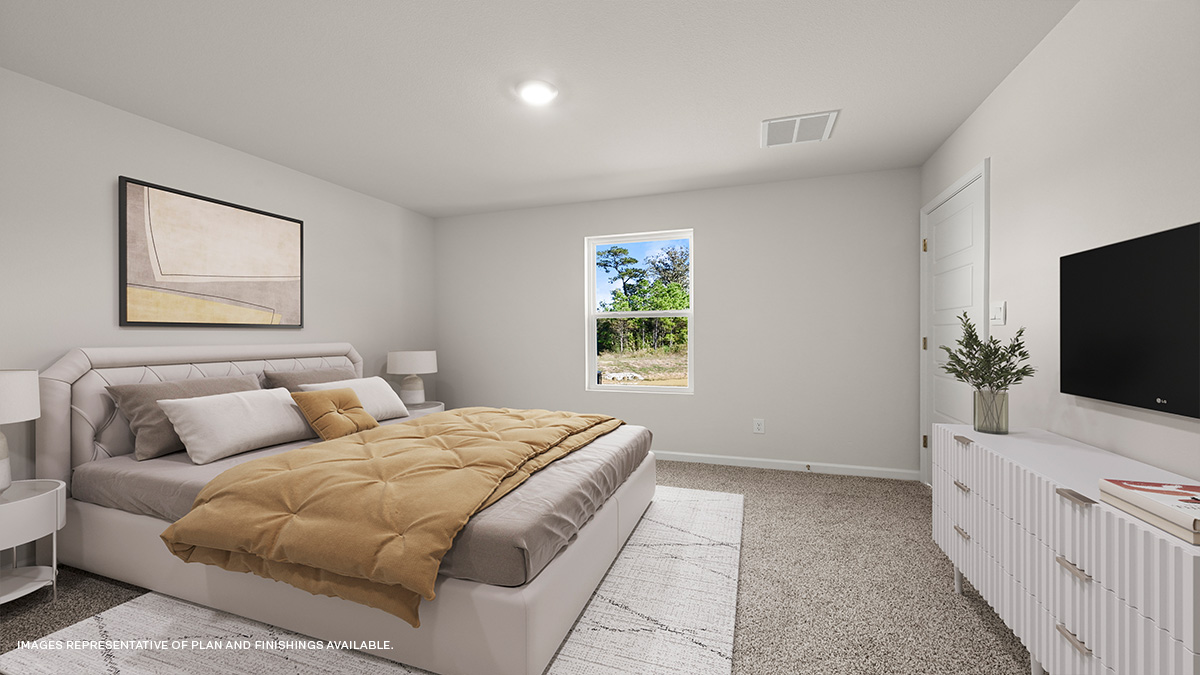 primary bedroom with single window and space for a king size bed set