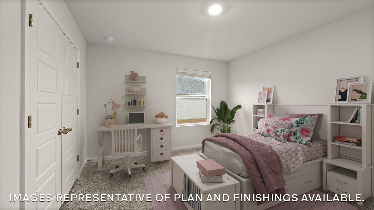 second bedroom with single window and room for a queen bed