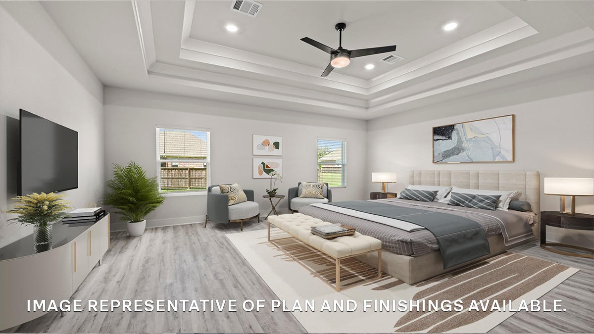 Primary bedroom with dual windows with space for king bedroom set