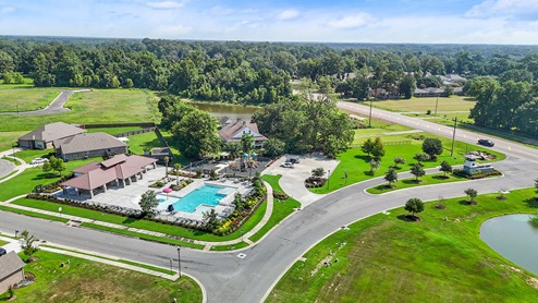 drone shot of amenities such as pool and playground
