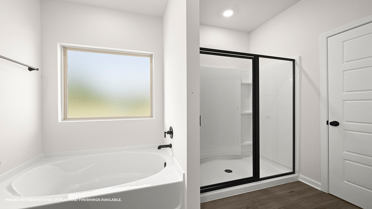 garden tub and separate shower with closet on the side