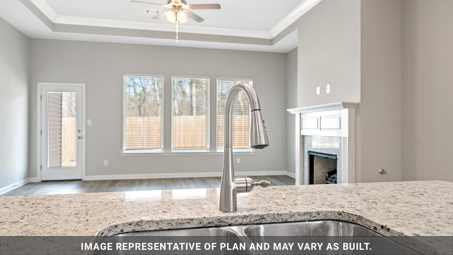 kitchen island overlooking living room