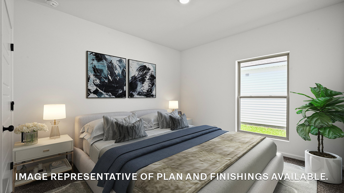 third bedroom with single window and room for a queen bed