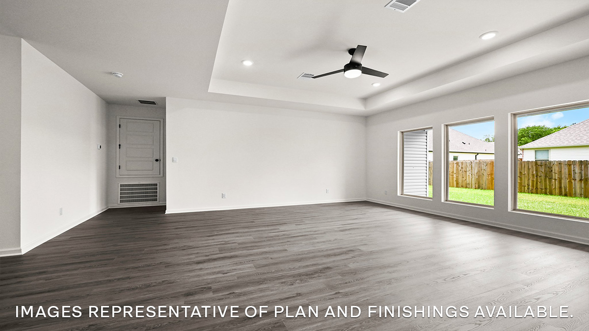 open-concept living room with access to kitchen and dining space