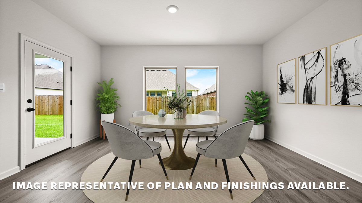 open-concept dining room with patio access