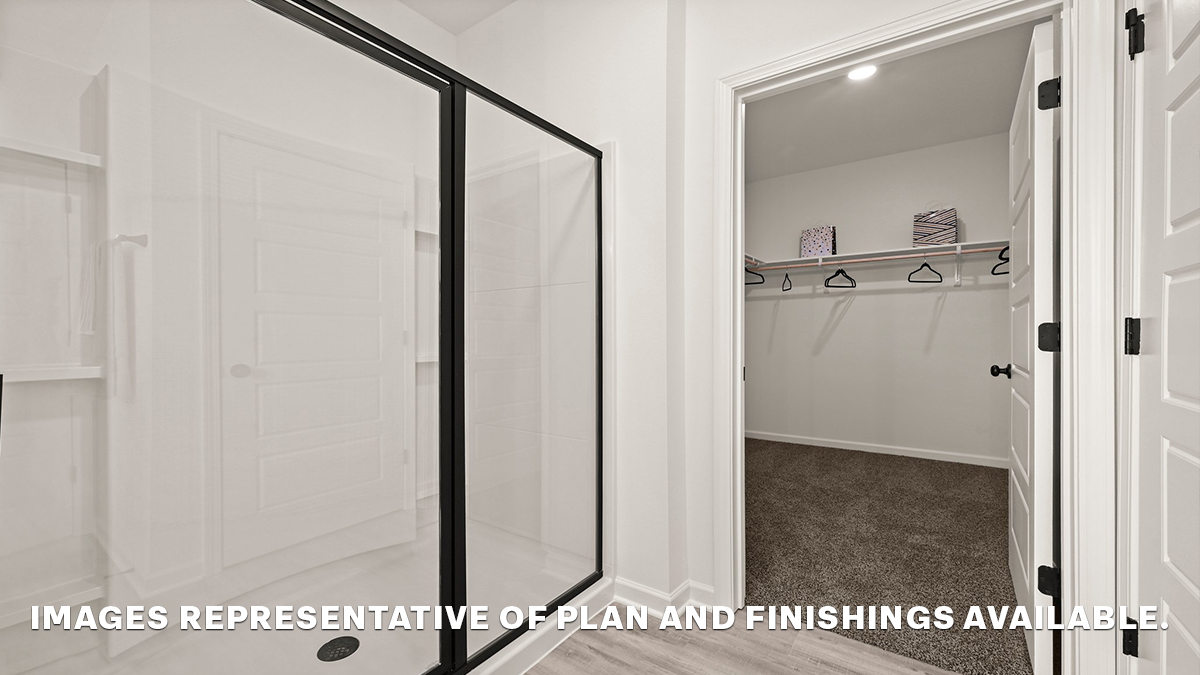 separate shower access and door to walk-in closet with space for all your things