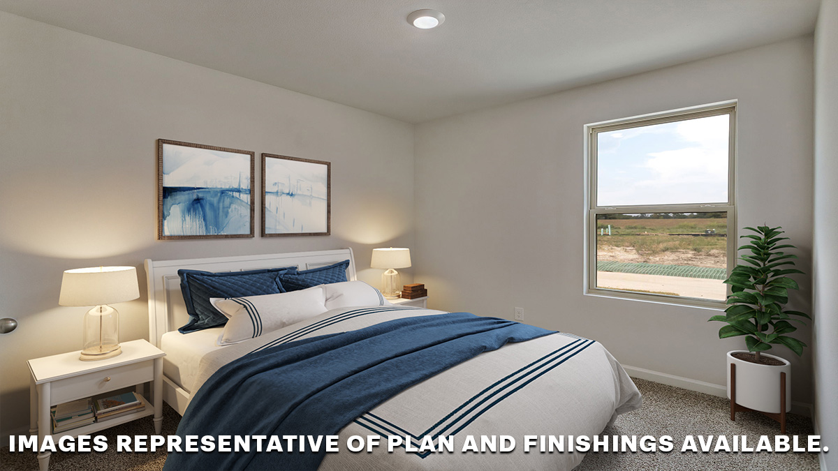 Primary bedroom with single window and space for king size bed set