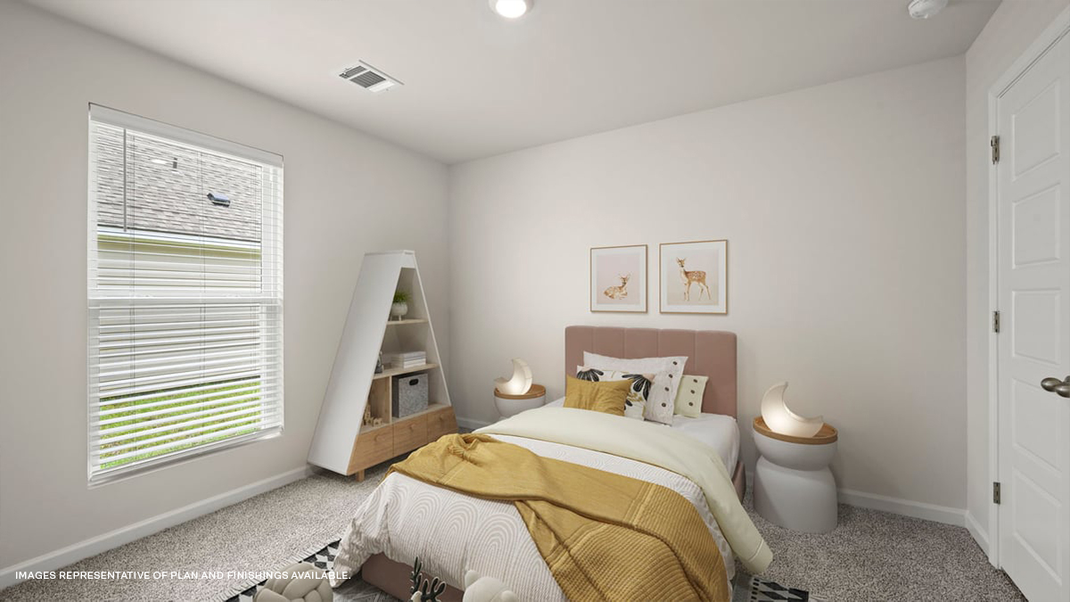 third bedroom with single window and room for a full or queen bed