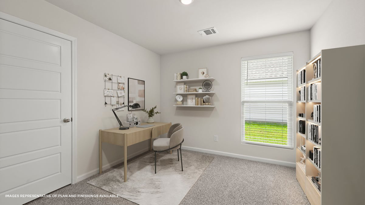 second bedroom with single window and room for a queen bed