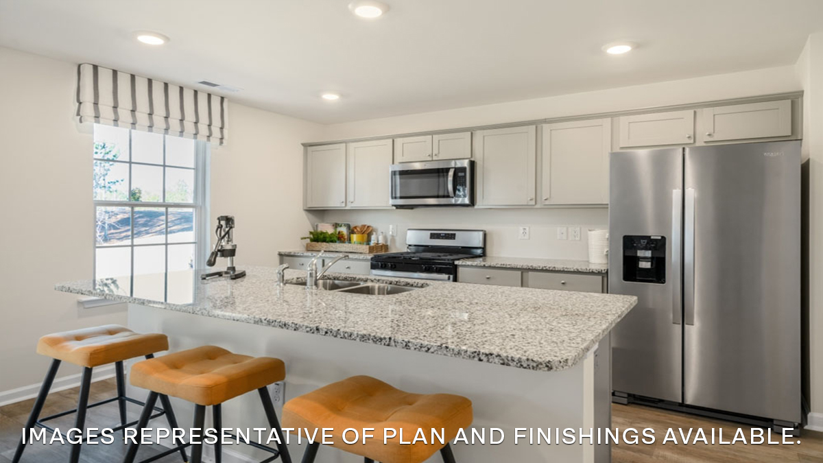 white kitchen island with stainless steel appliances and stools