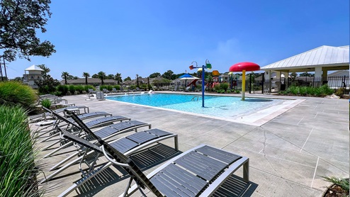 pool with pavilion