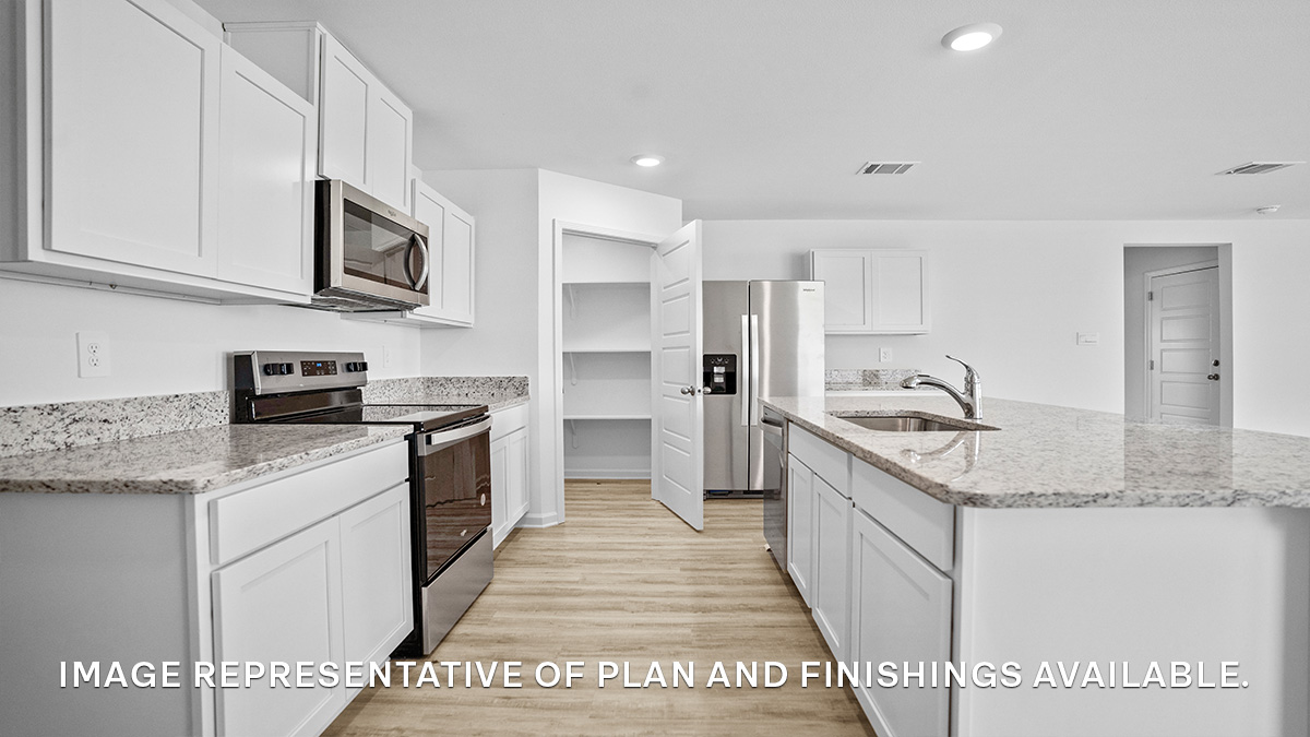 White kitchen cabinets with pantry access and stainless steel appliances
