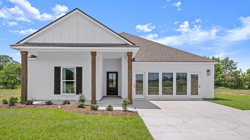 single-story home with white siding and porch