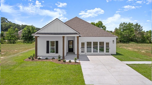 single-story home with white siding and porch