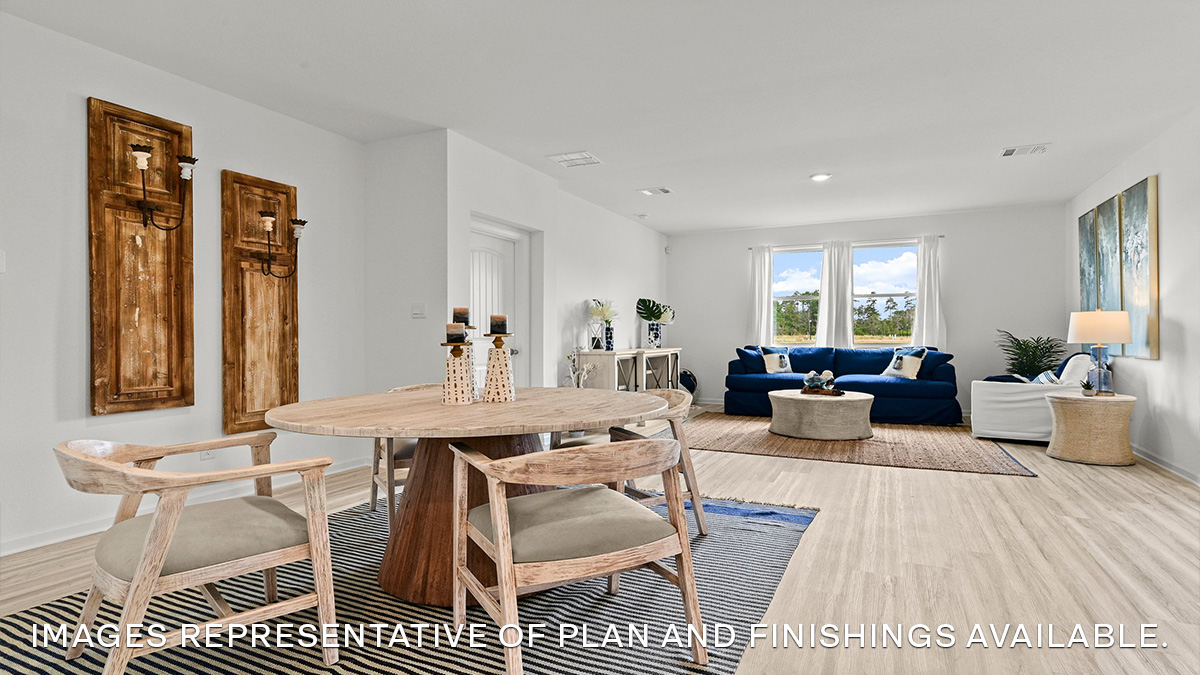 open-concept dining room with access to living space