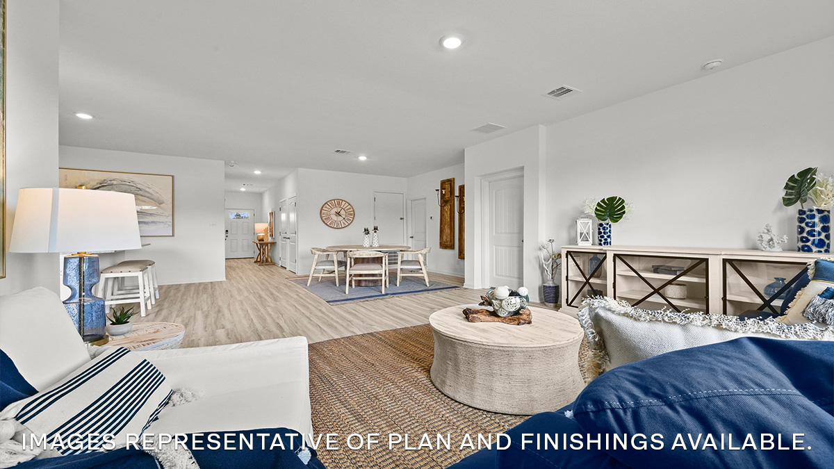 living space with a view towards the dining room and kitchen