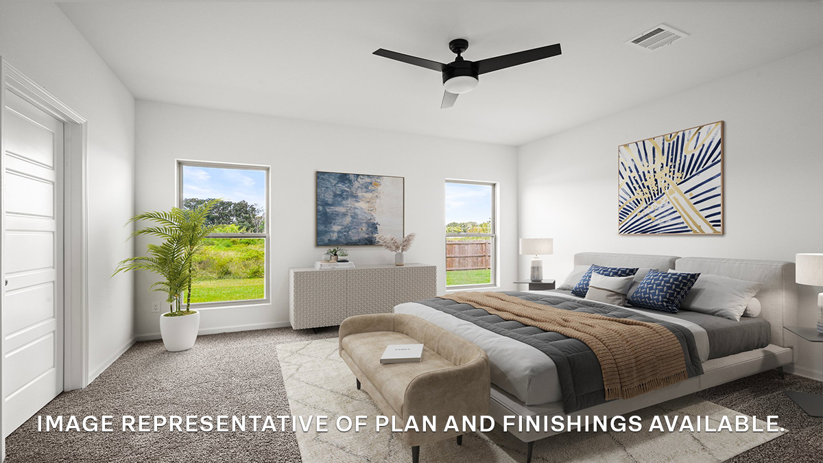 primary bedroom with room for a king-sized bed and rear facing window