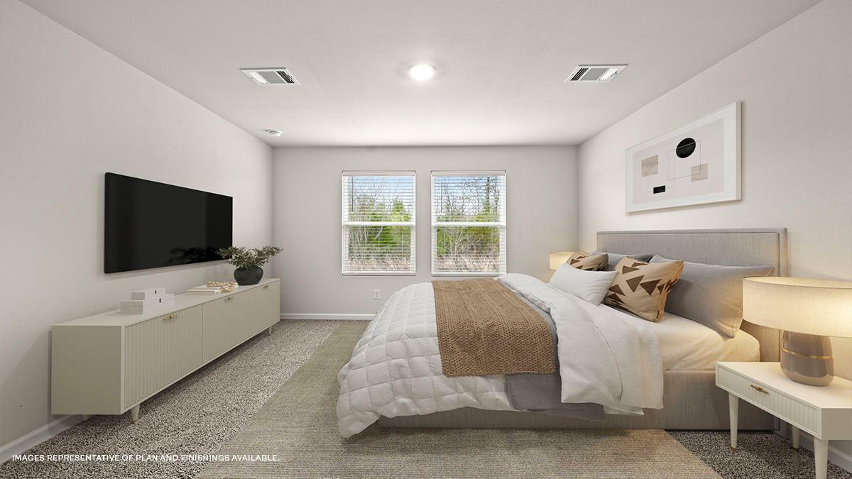 Primary bedroom with space for king size bedroom set and dual windows