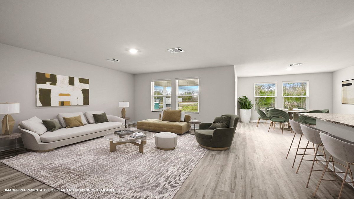 Open-concept living, dining room and kitchen