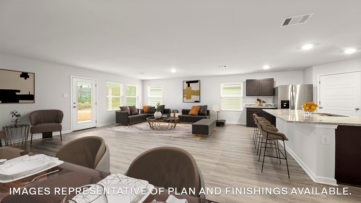 dining room near kitchen with dual windows adjacent to living room