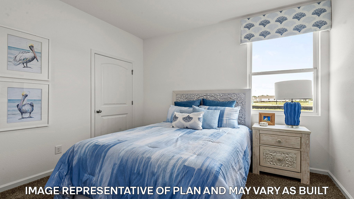 second bedroom with single window and room for a queen bed