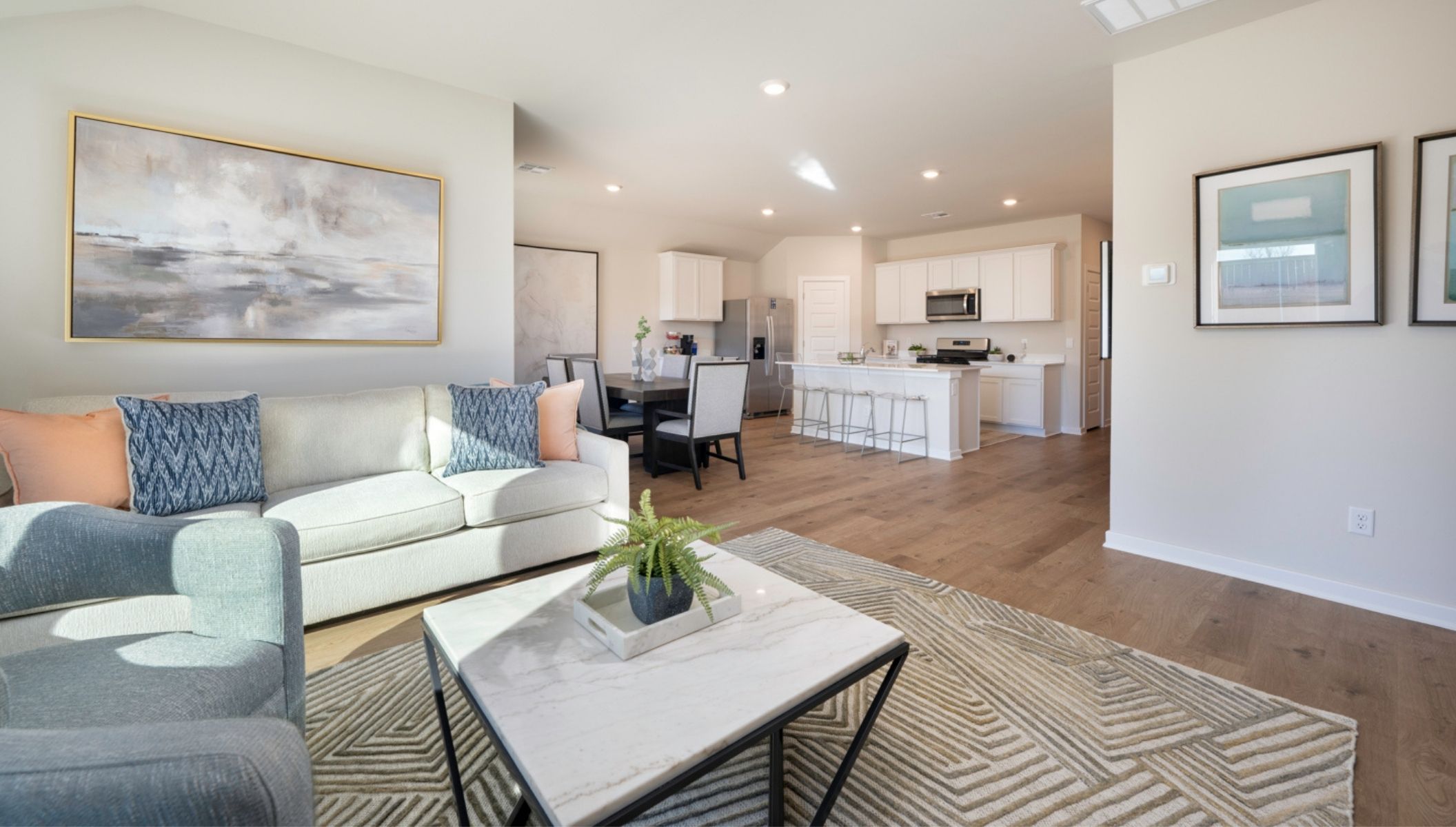 Welcome to The Brook, your gateway to picturesque living in Piedmont, Oklahoma. Nestled amidst the serene landscapes of Oklahoma, The Brook offers a harmonious blend of modern comforts and natural beauty. Our community presents an array of meticulously crafted homes, boasting six thoughtfully designed floor plans tailored to accommodate varying lifestyles. With options ranging from three to four bedrooms, up to three bathrooms, and spacious two-car garages, we ensure that every resident finds their perfect sanctuary.  Upon stepping inside, you're greeted by elegant brick and rock exteriors, complemented by pristine white cabinetry and luxurious quartz countertops. Revel in the charm of luxury vinyl flooring, and pamper yourself in the spa-like ambiance of the 12x24 timeless marble tile shower surrounds. Additionally, our homes are equipped with energy-saving features and cutting-edge smart home technology, elevating your living experience to new heights of convenience and efficiency.  Nestled within Piedmont,