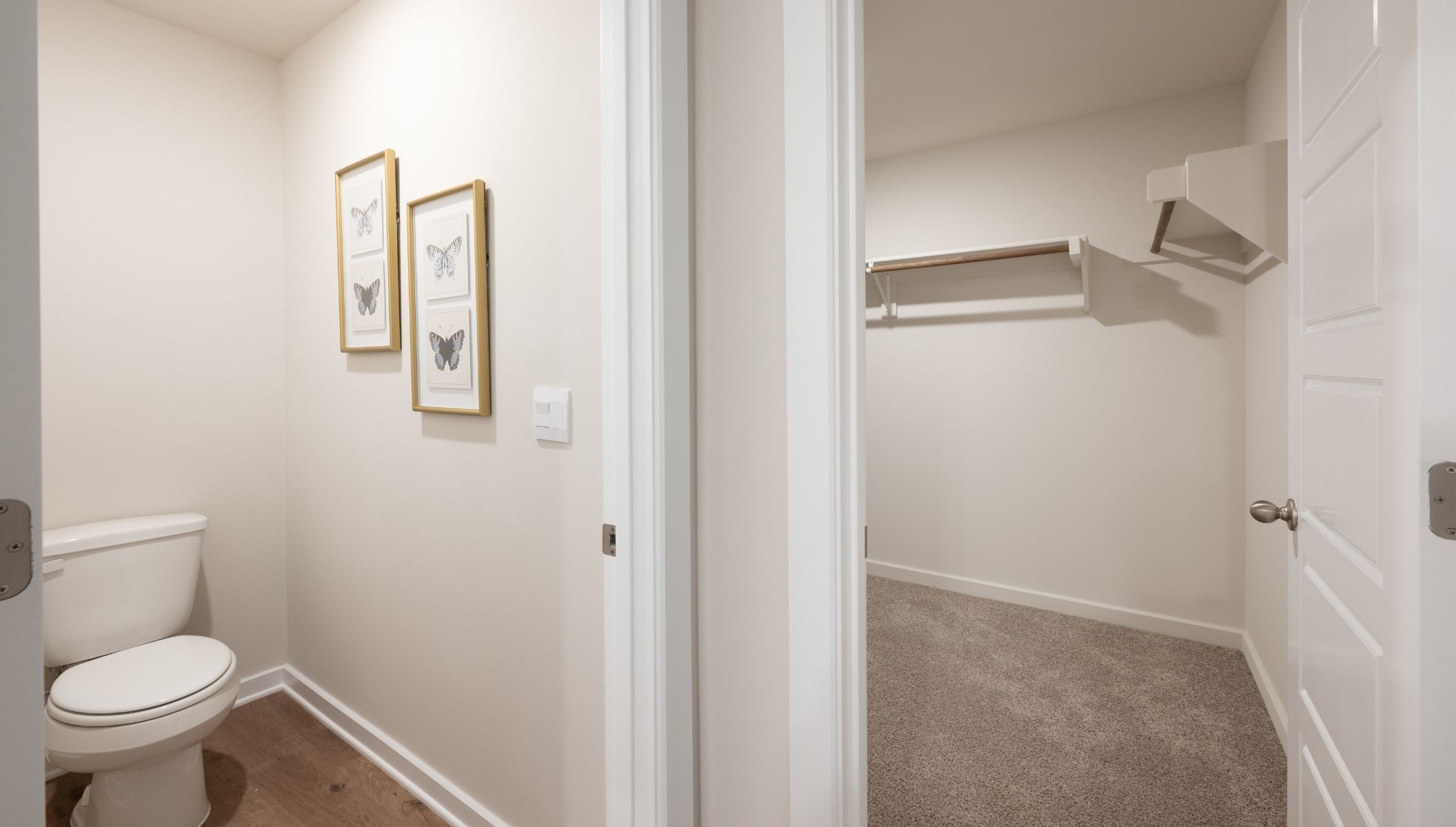 primary bathroom with enclosed toilet and walk in clsoet