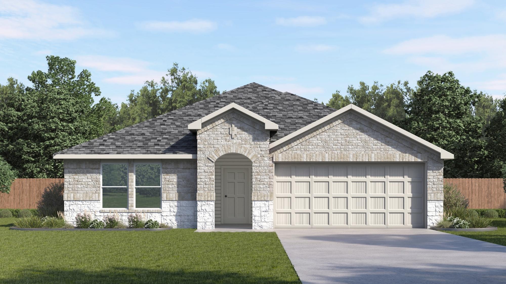 single story home renderings with brick and stone