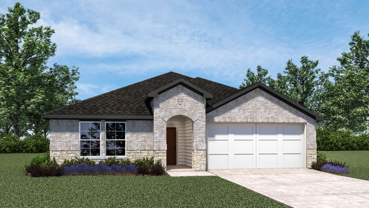 Welcome to the Kingston floor plan, the ultimate haven for large families and gracious hosts in The Horn Valley Community, nestled in the charming locale of Yukon, Oklahoma. As a buyer favorite, the Kingston offers a single-story layout with 4 bedrooms, 3 baths, plus a flex room that can be tailored to your needs, boasting a spacious 2031 square feet of living space.  From the outside, admire the traditional brick or brick and rock exterior, exuding beautiful curb appeal that sets the stage for a warm welcome. Step inside to discover an open concept layout, featuring painted white shaker-style cabinets, quartz countertops, and stainless steel appliances, including a gas range, creating a culinary haven that overlooks the dining area and spacious living room.  Gather with loved ones in the large central family room, adorned with an extra-large kitchen island that can easily seat up to 5 people, making it ideal for hosting gatherings or holiday celebrations.  Retreat to the comfort of the bedrooms, with plush carpeting enhancing coziness, while the main living areas and halls showcase durable luxury vinyl wood flooring, marrying style with practicality.  Indulge in the luxury of the primary suite, complete with a dual vanity, huge walk-in closet, separate water closet, and a large walk-in shower, offering a serene sanctuary for relaxation. Plus, enjoy the convenience of smart home features included in every Kingston floor plan.  Experience the epitome of gracious living in the Kingston floor plan at The Horn Valley Community. Schedule a tour today and make your dream home a reality in Yukon, Oklahoma.