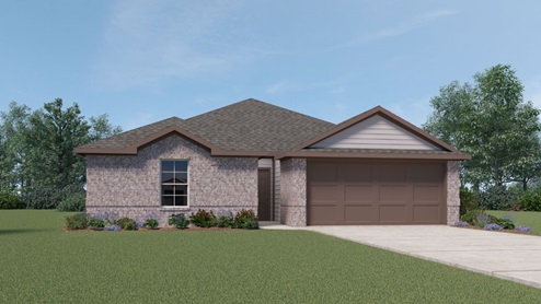 The Bellevue is one of our one-story floorplans featured in The Castlebrook community in Yukon, Oklahoma. With 2 modern brick or brick and rock exteriors to choose from, the Bellevue is sure to turn heads. Inside this 3 bedroom, 2 bathroom home, you’ll find 1,412 square feet of comfortable living. The living area is an open concept, where your kitchen, living, and dining areas blend seamlessly into a space perfect for everyday living and entertaining. The kitchen features shaker-style cabinets, quartz countertops, and stainless steel appliances, which are sure to both turn heads and make meal prep easy. You’ll never be too far from the action with the living and dining area right there. In every bedroom you’ll have carpeted floors and a closet in each room. Whether these rooms become bedrooms, office spaces, or other bonus rooms, there is sure to be comfort. The primary bedroom has its own attached bathroom that features a walk-in closet and all the space you need to get ready in the morning. Sharing a sink isn’t a worry with the double vanity, and you also get additional privacy with a separate door for the toilet and shower. Contact us today and find your home in Castlebrook.