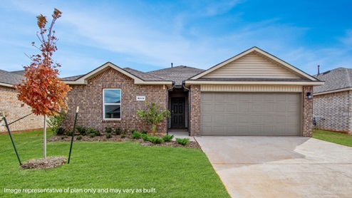 The Bellevue is one of our one-story floorplans featured in The Castlebrook community in Yukon, Oklahoma. With 2 modern brick or brick and rock exteriors to choose from, the Bellevue is sure to turn heads. Inside this 3 bedroom, 2 bathroom home, you’ll find 1,412 square feet of comfortable living. The living area is an open concept, where your kitchen, living, and dining areas blend seamlessly into a space perfect for everyday living and entertaining. The kitchen features shaker-style cabinets, quartz countertops, and stainless steel appliances, which are sure to both turn heads and make meal prep easy. You’ll never be too far from the action with the living and dining area right there. In every bedroom you’ll have carpeted floors and a closet in each room. Whether these rooms become bedrooms, office spaces, or other bonus rooms, there is sure to be comfort. The primary bedroom has its own attached bathroom that features a walk-in closet and all the space you need to get ready in the morning. Sharing a sink isn’t a worry with the double vanity, and you also get additional privacy with a separate door for the toilet and shower. Contact us today and find your home in Castlebrook.