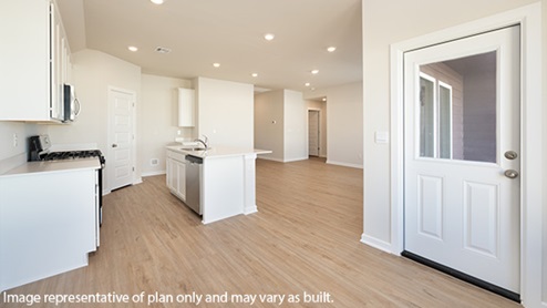 The Bellevue is one of our one-story floorplans featured in The Castlebrook community in Yukon, Oklahoma. With 2 modern brick or brick and rock exteriors to choose from, the Bellevue is sure to turn heads. Inside this 3 bedroom, 2 bathroom home, you’ll find 1,412 square feet of comfortable living. The living area is an open concept, where your kitchen, living, and dining areas blend seamlessly into a space perfect for everyday living and entertaining. The kitchen features shaker-style cabinets, quartz countertops, and stainless steel appliances, which are sure to both turn heads and make meal prep easy. You’ll never be too far from the action with the living and dining area right there. In every bedroom you’ll have carpeted floors and a closet in each room. Whether these rooms become bedrooms, office spaces, or other bonus rooms, there is sure to be comfort. The primary bedroom has its own attached bathroom that features a walk-in closet and all the space you need to get ready in the morning. Sharing a sink isn’t a worry with the double vanity, and you also get additional privacy with a separate door for the toilet and shower. Contact us today and find your home in Castlebrook.