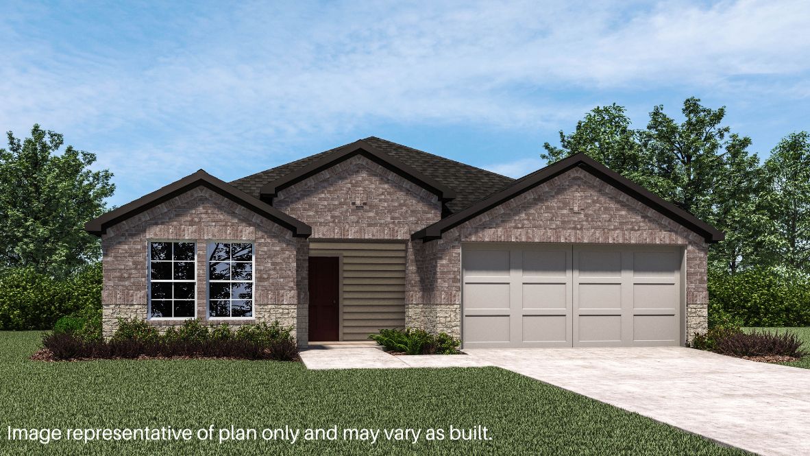 Welcome to the Denton floor plan, where modern charm meets cozy elegance in the heart of The Castlebrook Crossing Community, nestled in scenic Yukon, Oklahoma. This one-story haven offers 3 bedrooms, 2 baths, and a generous 1575 square feet of living space, perfect for those seeking a warm and inviting retreat.  From the outside, admire the traditional brick or brick and rock exterior, exuding timeless allure and modern curb appeal. Step inside to discover an open concept layout that effortlessly combines style and functionality. The kitchen features painted white shaker-style cabinets, quartz countertops, and stainless steel appliances, creating a welcoming atmosphere that overlooks the dining area and living room, ideal for gatherings and entertaining.  As you explore further, you'll find comfort in every corner. Sink your feet into plush carpeting in the bedrooms, while the main living areas and halls boast durable luxury vinyl wood flooring, adding a touch of rustic charm to your everyday life. Indulge in the luxury of the primary suite, complete with a dual vanity, huge walk-in closet, separate water closet, and a large walk-in shower, ensuring your comfort and convenience.  Experience the convenience of smart home features included in every Denton floor plan. Schedule a tour today and discover your perfect blend of modern luxury and cozy warmth at Castlebrook Community in Yukon, Oklahoma.