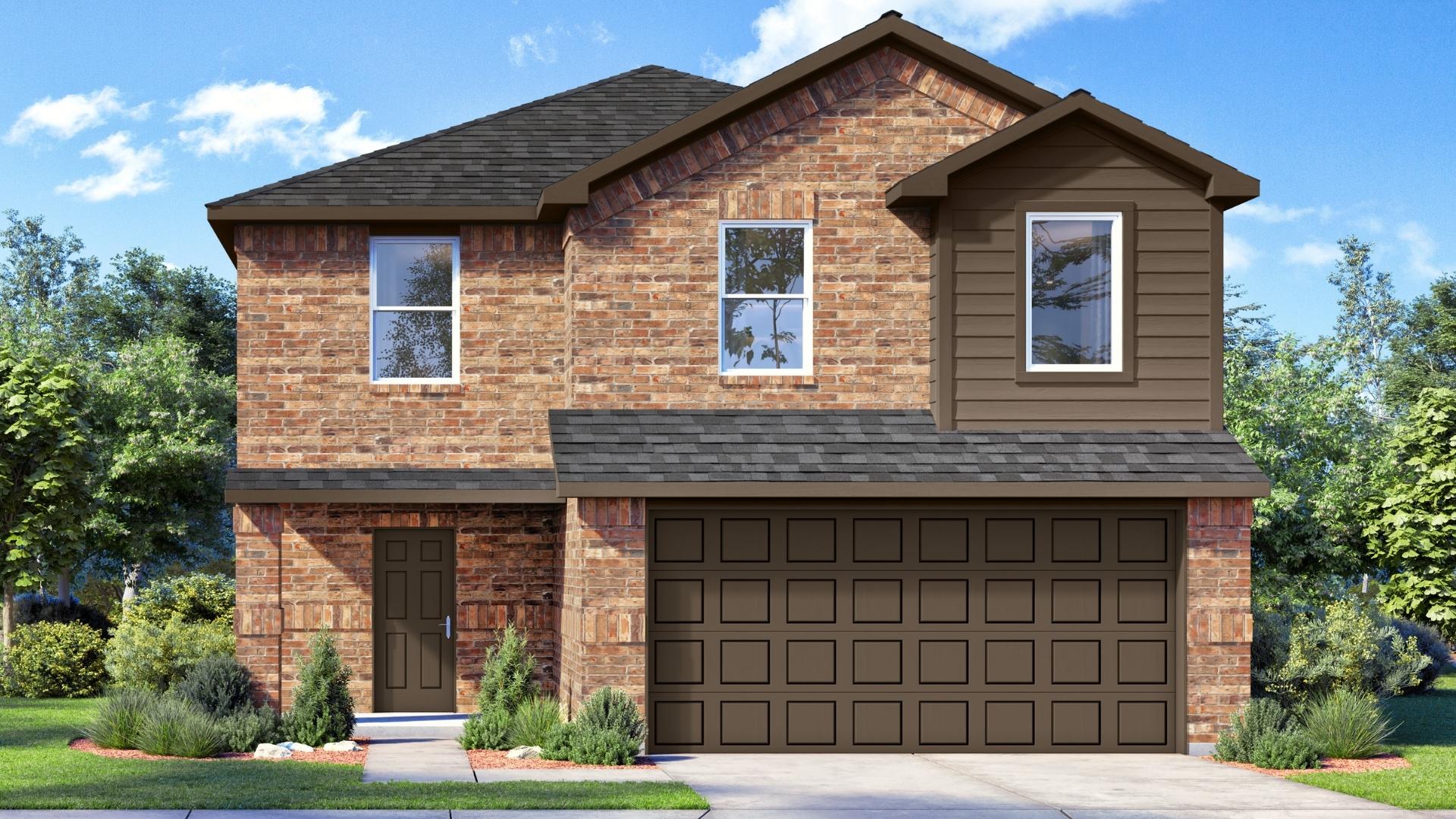 two story home rendering with 2 car garage