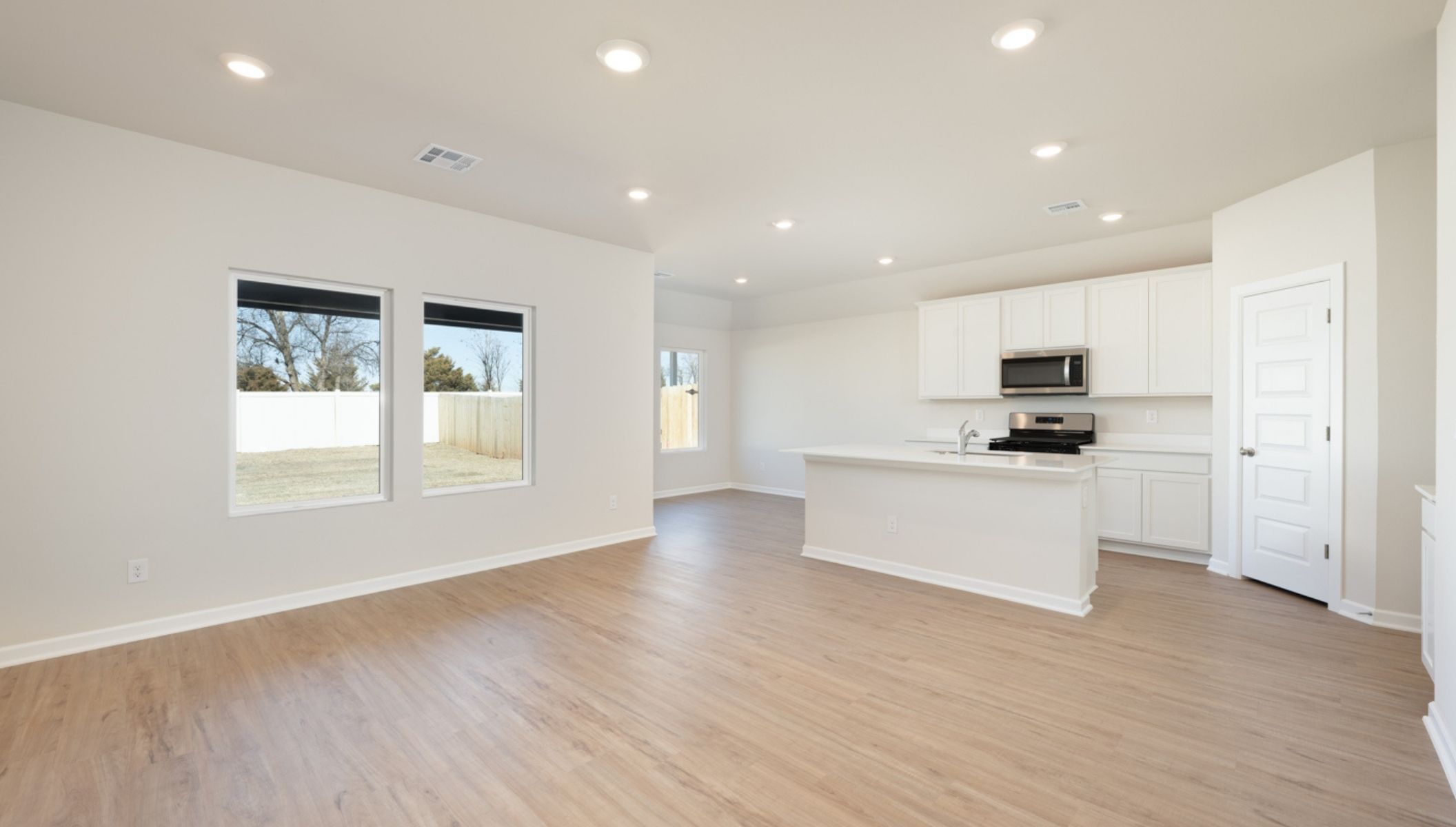 large living room in open concept floor plan