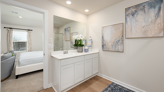 Primary bathroom with single sink