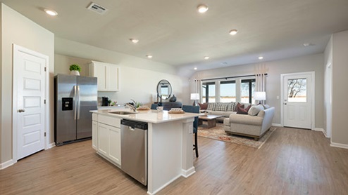 kitchen island overlooking living room