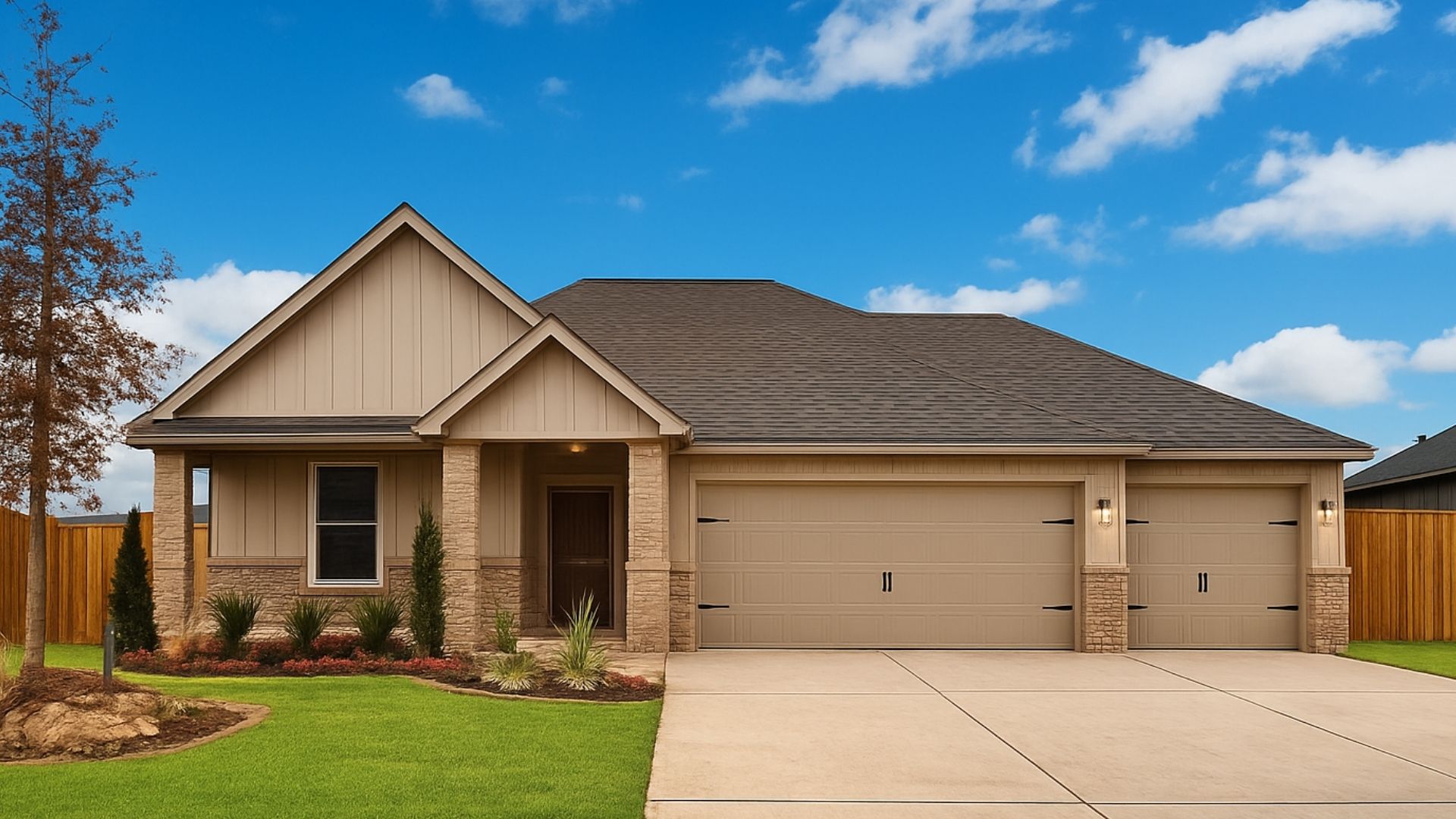 new home exterior with three car garage